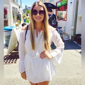 White off the shoulder romper from These Three Boutique